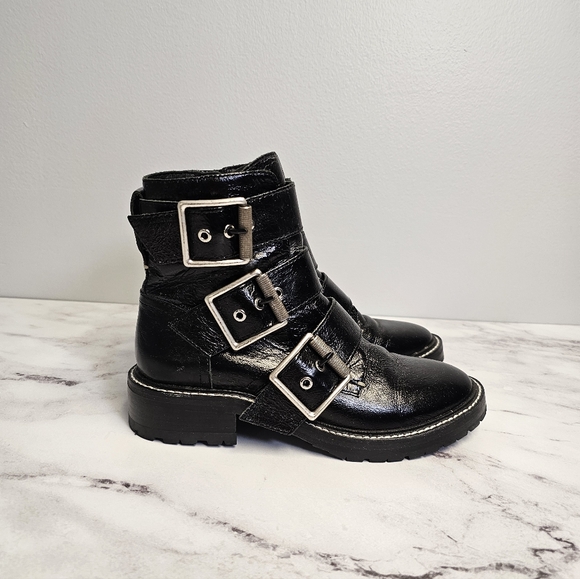 Rag & Bone Moto Buckle Ankle Leather Black Boots 5 NEW